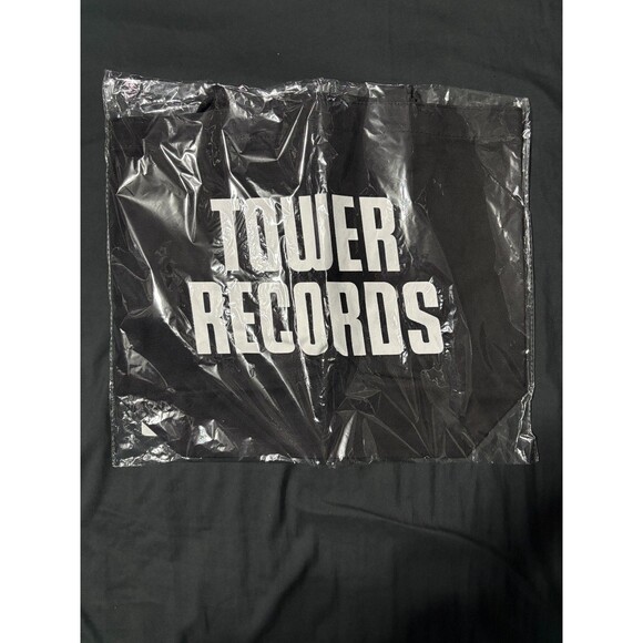 Tower Records REUSABLE CANVAS SHOPPING BAG large NEW Japan BLACK